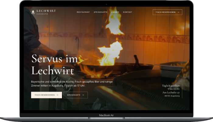 Website Lechwirt Augsburg auf einem MacBook Air, umgesetzt von der MF Marketing GmbH