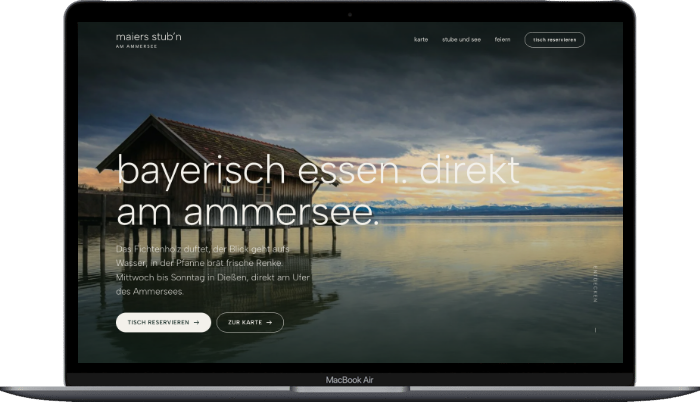 Website Maiers Stub'n am Ammersee auf einem MacBook Air, umgesetzt von der MF Marketing GmbH