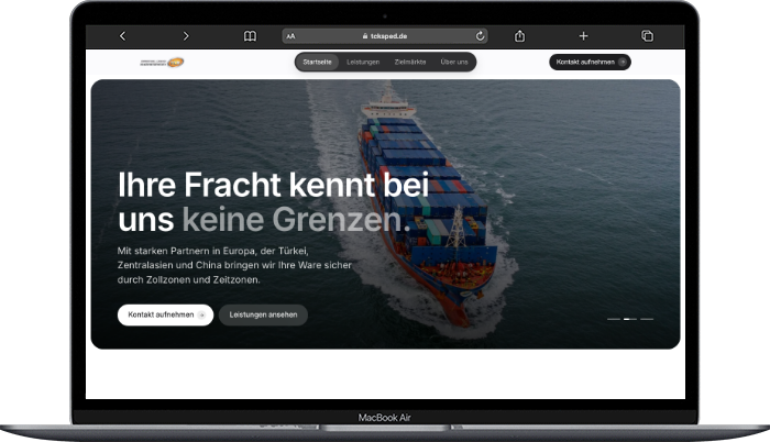 Website TCK Spedition auf einem MacBook Air, umgesetzt von der MF Marketing GmbH