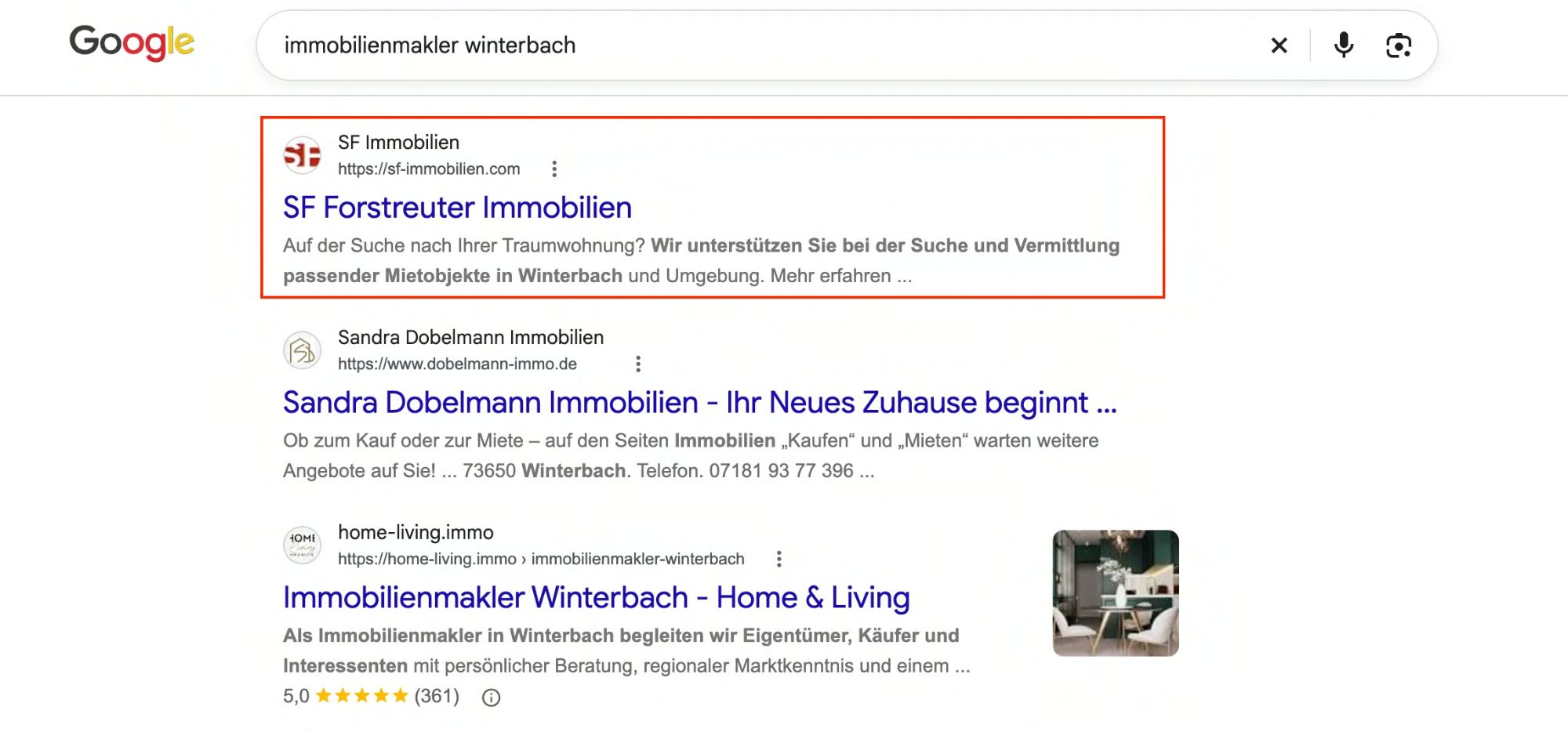 Beispiel einer Google-Suche
