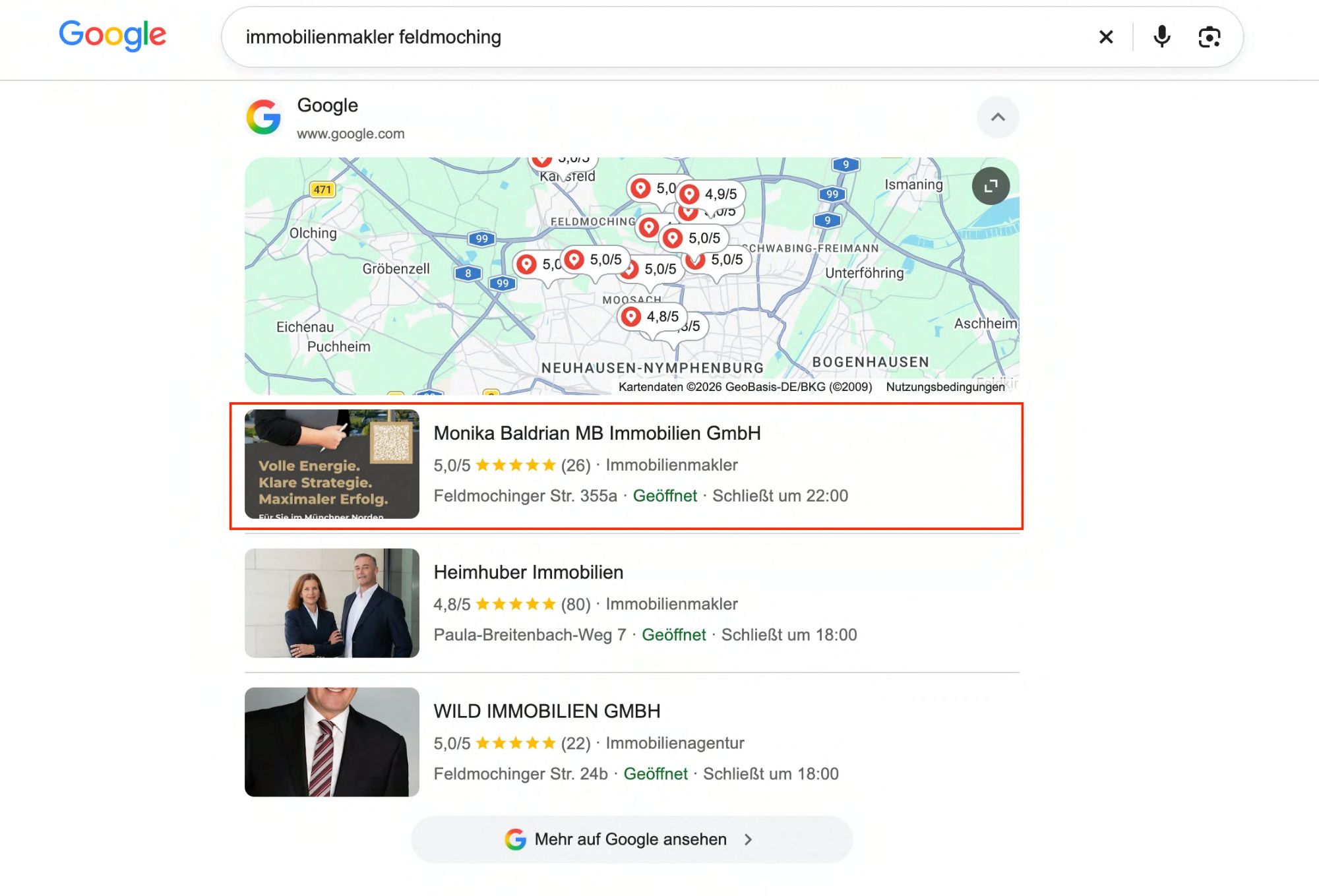 Beispiel der Kartenansicht bei Google